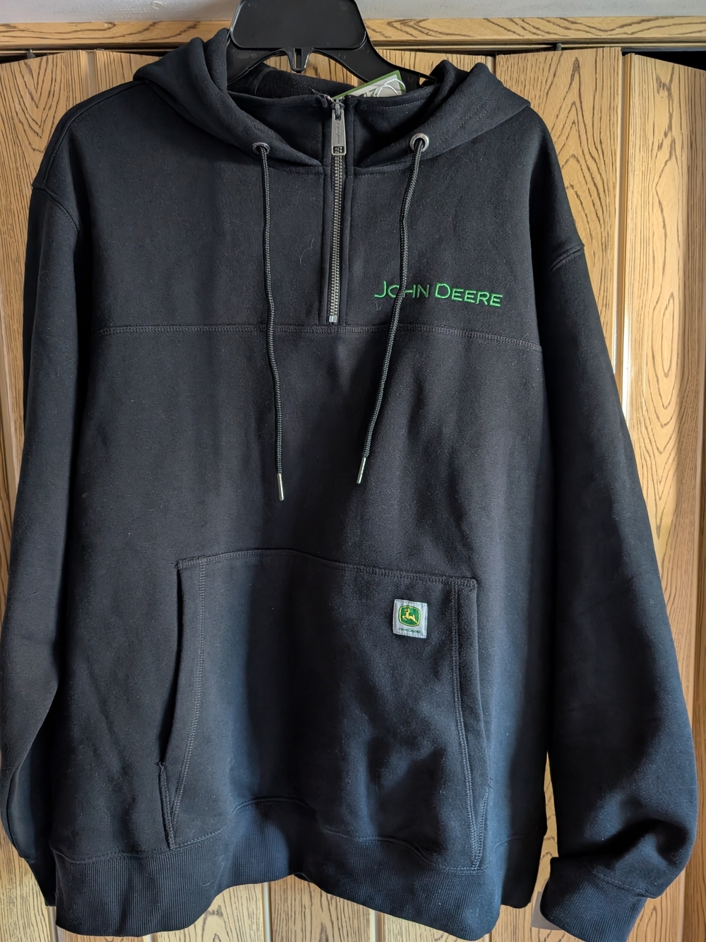 NWT John Deere Men's Black Hooded Quarter-Zip Sweatshirt Size Large